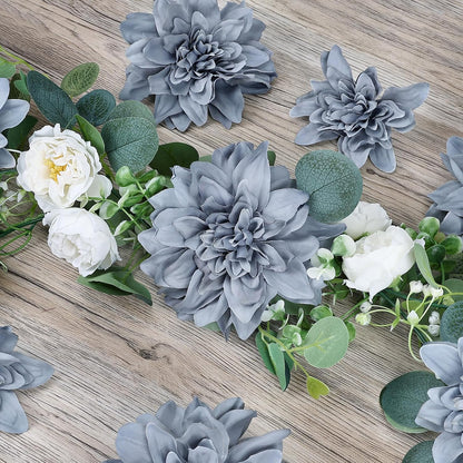 Navy Blue Dahlia Artificial Flowers with Stems, Silk, 24 PCS