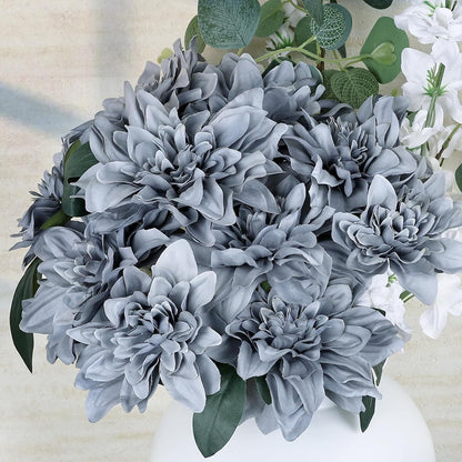 Navy Blue Dahlia Artificial Flowers with Stems, Silk, 24 PCS