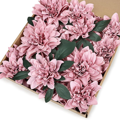 Navy Blue Dahlia Artificial Flowers with Stems, Silk, 24 PCS