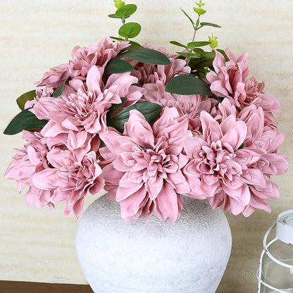 Navy Blue Dahlia Artificial Flowers with Stems, Silk, 24 PCS