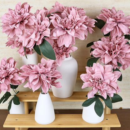Navy Blue Dahlia Artificial Flowers with Stems, Silk, 24 PCS