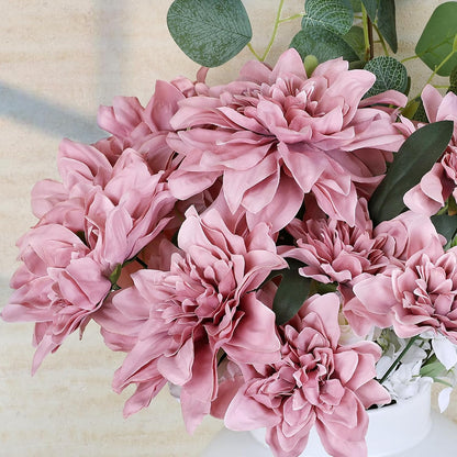 Navy Blue Dahlia Artificial Flowers with Stems, Silk, 24 PCS