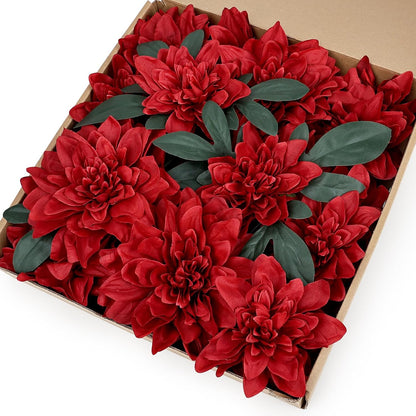 Navy Blue Dahlia Artificial Flowers with Stems, Silk, 24 PCS