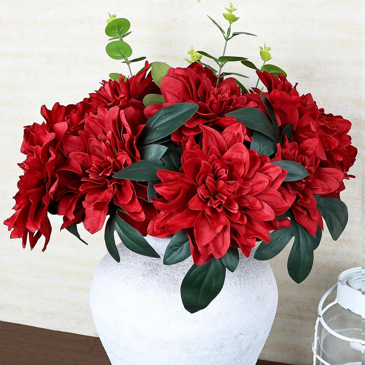 Navy Blue Dahlia Artificial Flowers with Stems, Silk, 24 PCS