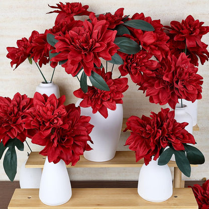 Navy Blue Dahlia Artificial Flowers with Stems, Silk, 24 PCS