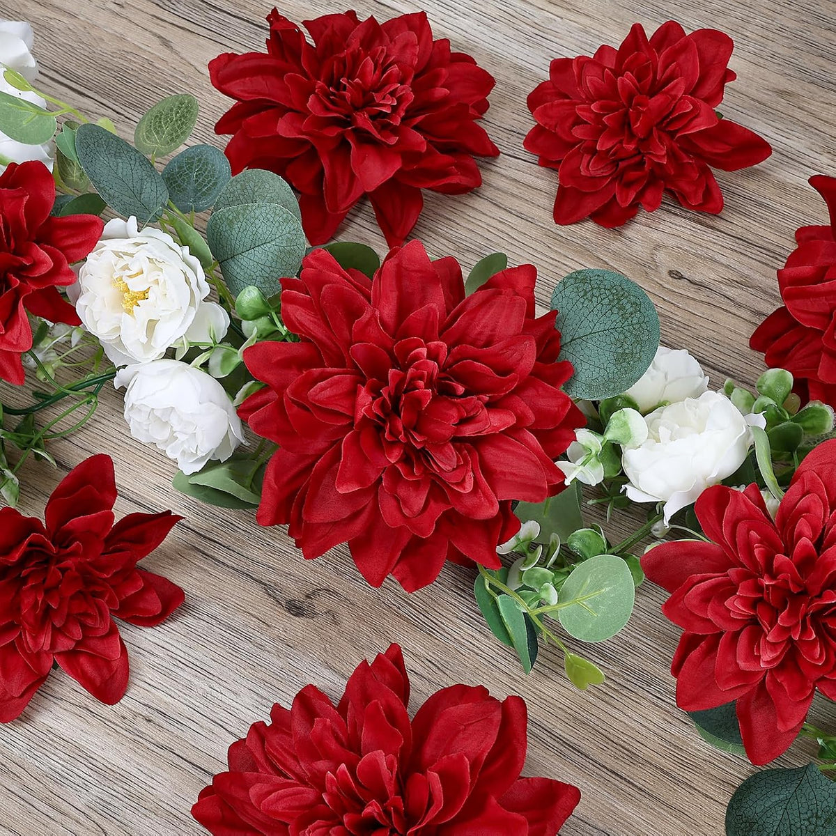 Navy Blue Dahlia Artificial Flowers with Stems, Silk, 24 PCS