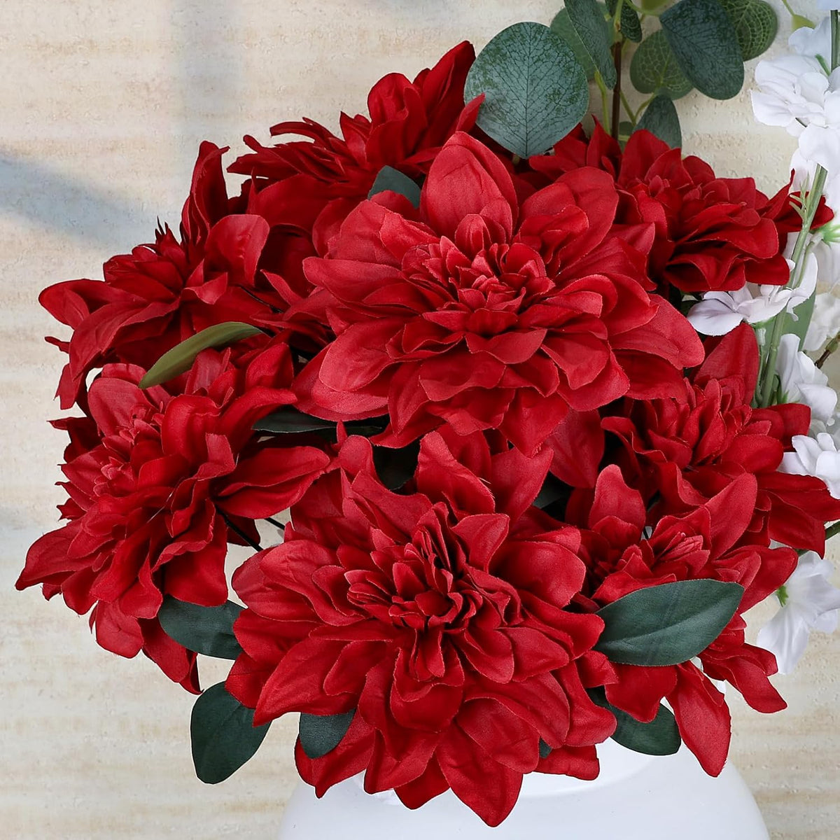 Navy Blue Dahlia Artificial Flowers with Stems, Silk, 24 PCS