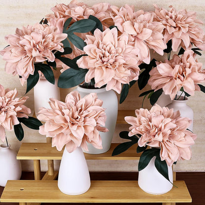 Navy Blue Dahlia Artificial Flowers with Stems, Silk, 24 PCS
