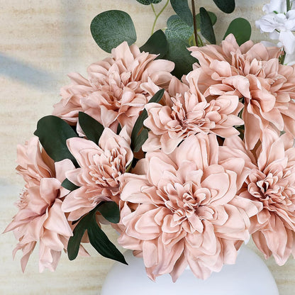 Navy Blue Dahlia Artificial Flowers with Stems, Silk, 24 PCS