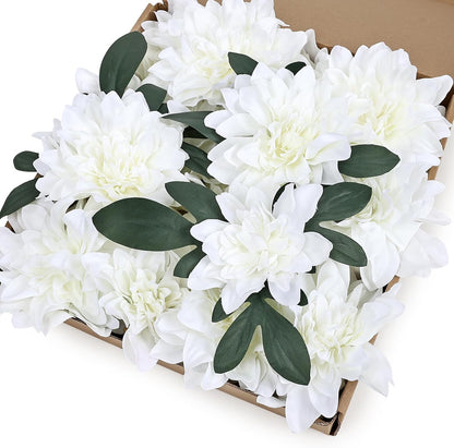 Navy Blue Dahlia Artificial Flowers with Stems, Silk, 24 PCS