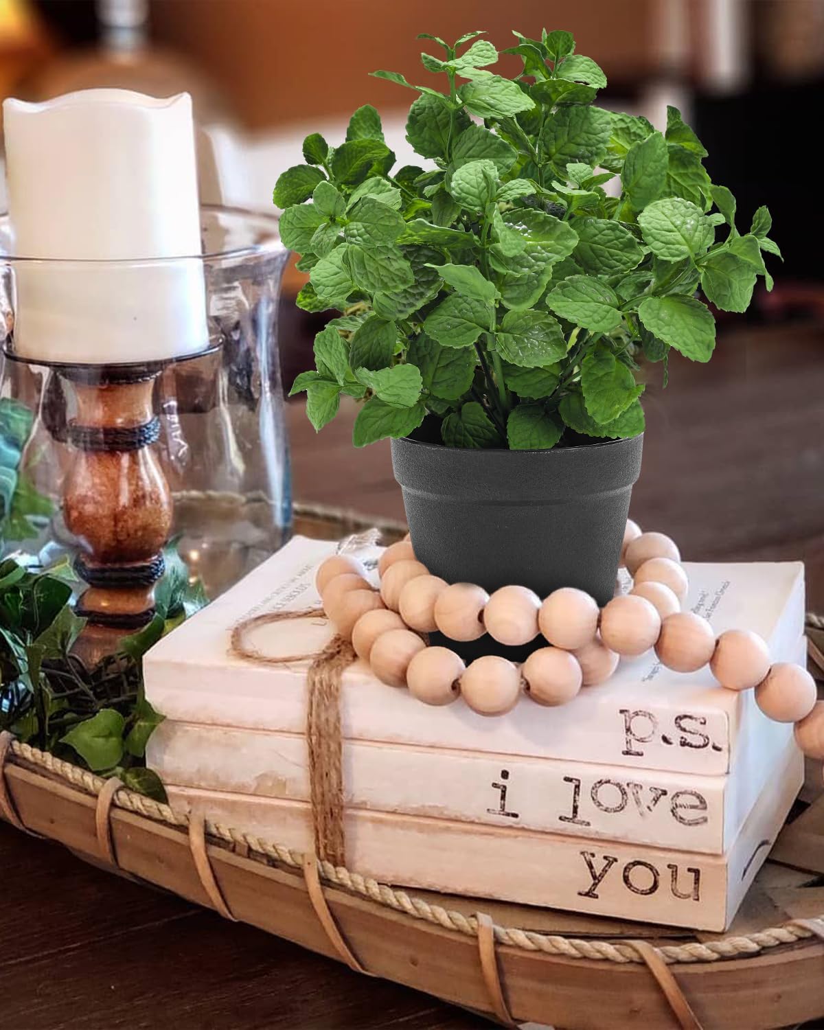 Small Fake Plants Mint Artificial Potted Plants,Green