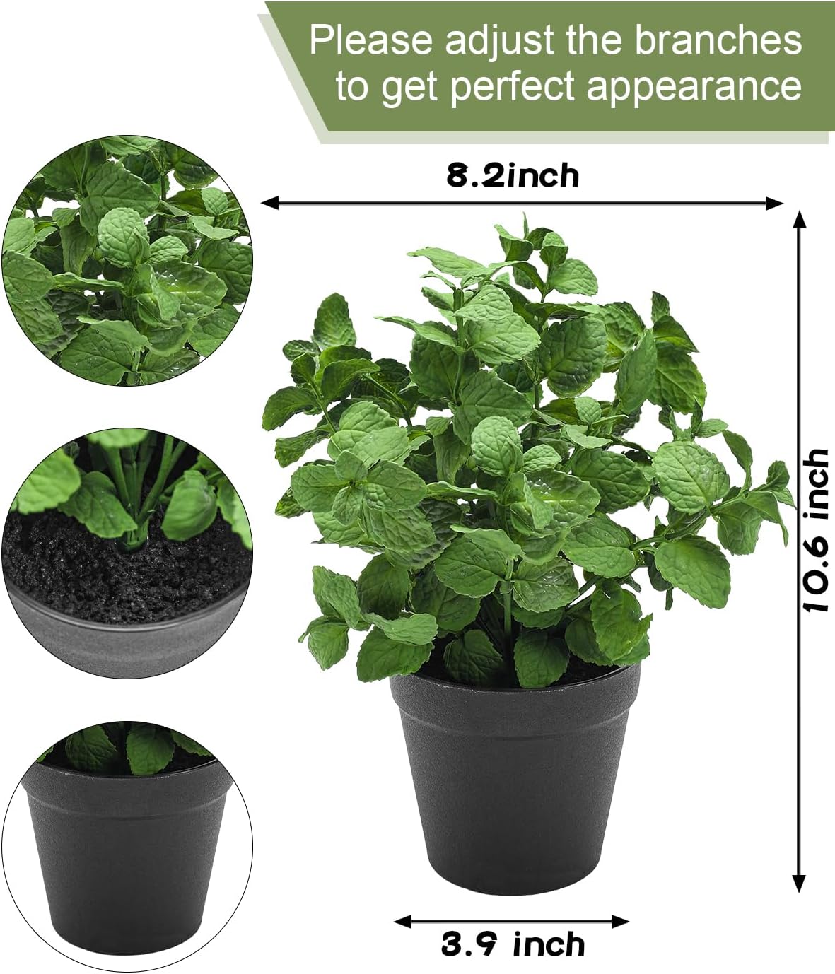 Small Fake Plants Mint Artificial Potted Plants,Green