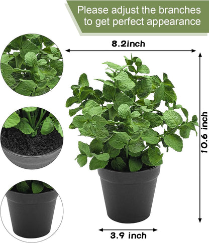 Small Fake Plants Mint Artificial Potted Plants,Green