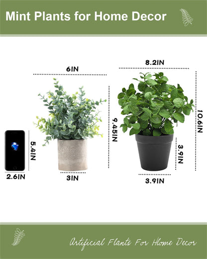 Small Fake Plants Mint Artificial Potted Plants,Green