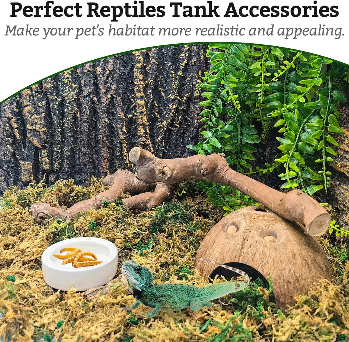 Snake Climbing Branch, 2Pcs Reptile Wood Natural Cork Log Tank Accessories Tree Trunk for Chameleon Bearded Dragon Gecko Snake Frog Spider