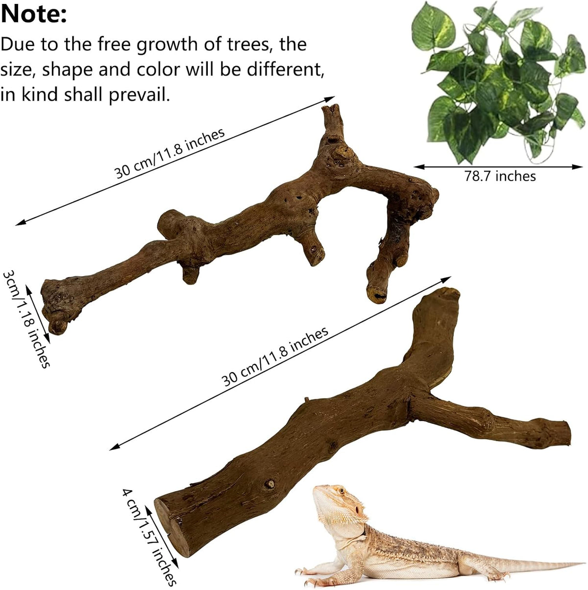 Snake Climbing Branch, 2Pcs Reptile Wood Natural Cork Log Tank Accessories Tree Trunk for Chameleon Bearded Dragon Gecko Snake Frog Spider