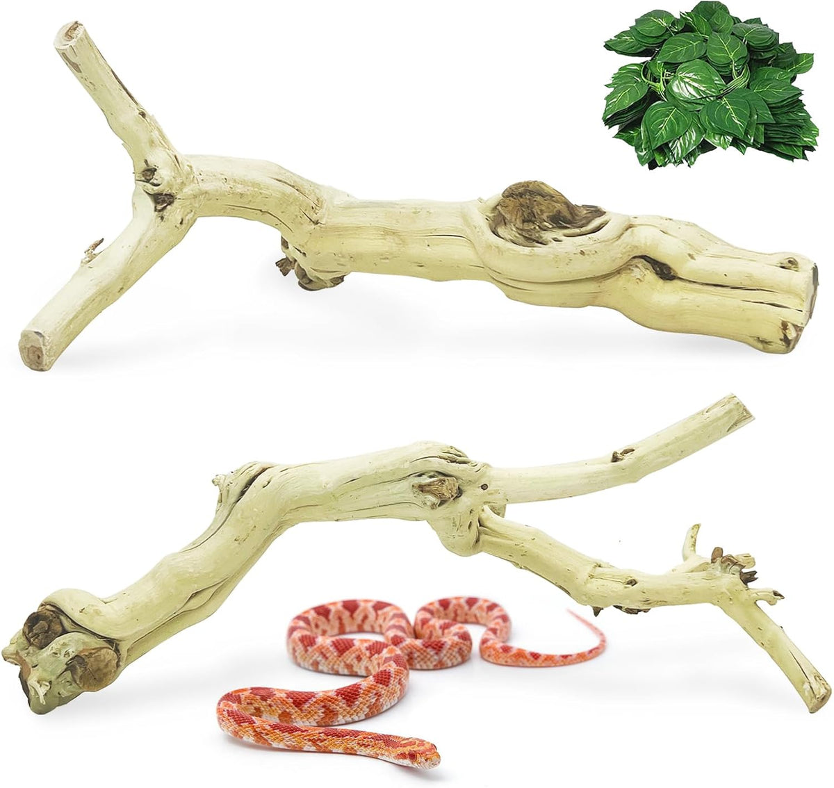 Snake Climbing Branch, 2Pcs Reptile Wood Natural Cork Log Tank Accessories Tree Trunk for Chameleon Bearded Dragon Gecko Snake Frog Spider
