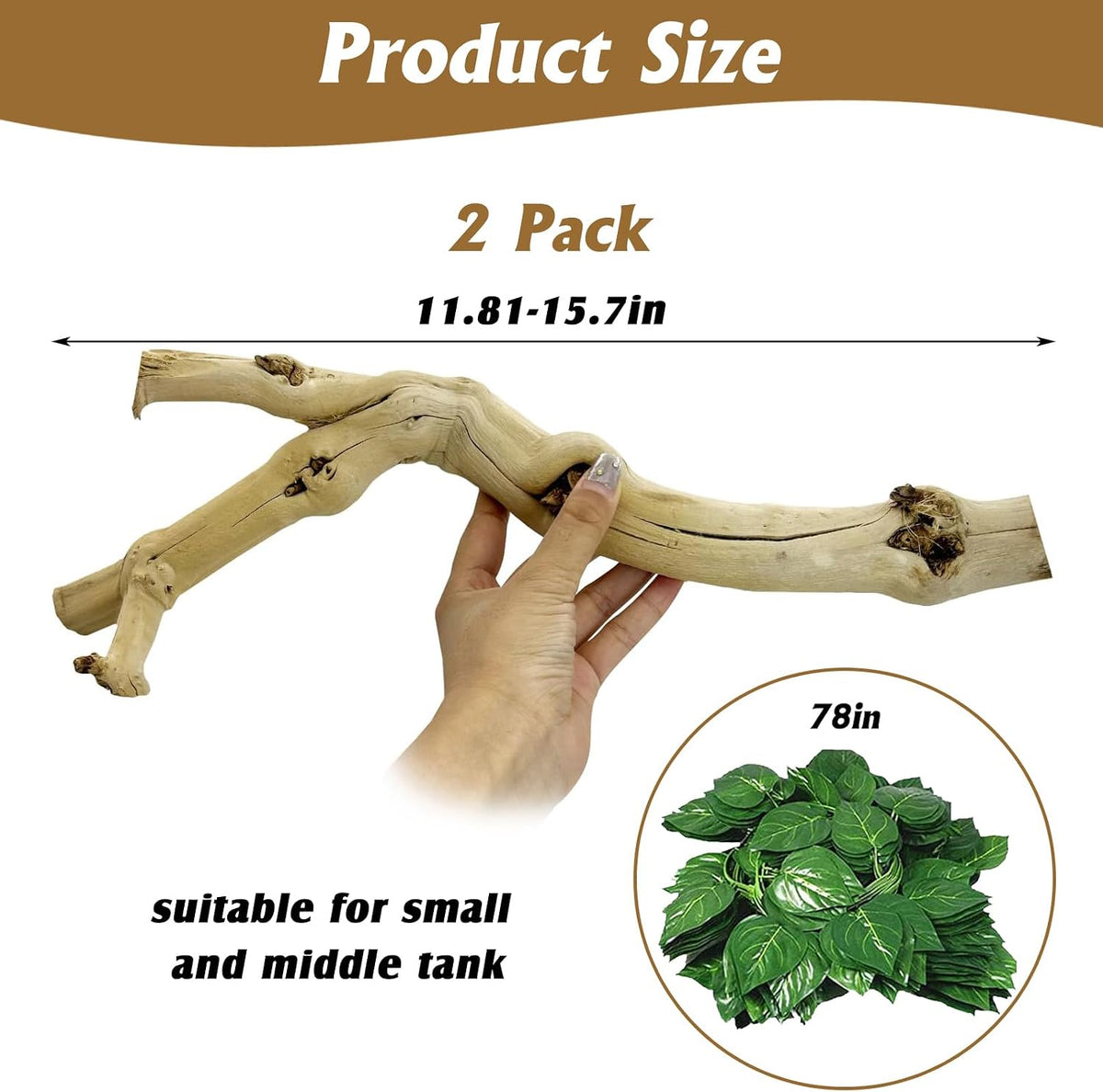 Snake Climbing Branch, 2Pcs Reptile Wood Natural Cork Log Tank Accessories Tree Trunk for Chameleon Bearded Dragon Gecko Snake Frog Spider