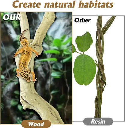 Snake Climbing Branch, 2Pcs Reptile Wood Natural Cork Log Tank Accessories Tree Trunk for Chameleon Bearded Dragon Gecko Snake Frog Spider