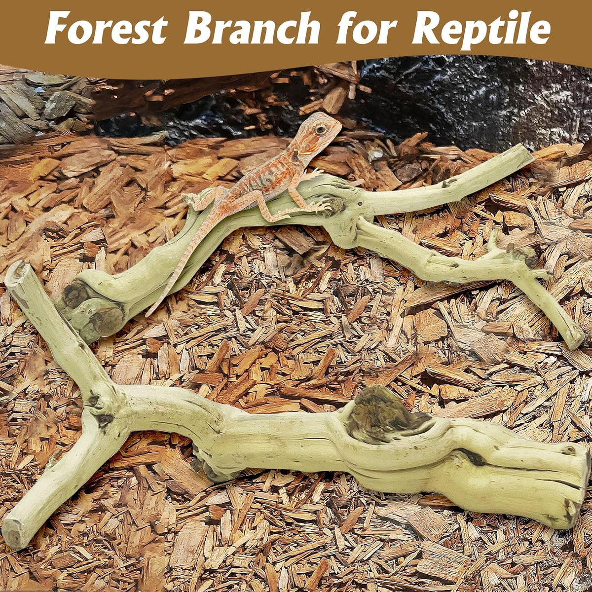 Snake Climbing Branch, 2Pcs Reptile Wood Natural Cork Log Tank Accessories Tree Trunk for Chameleon Bearded Dragon Gecko Snake Frog Spider