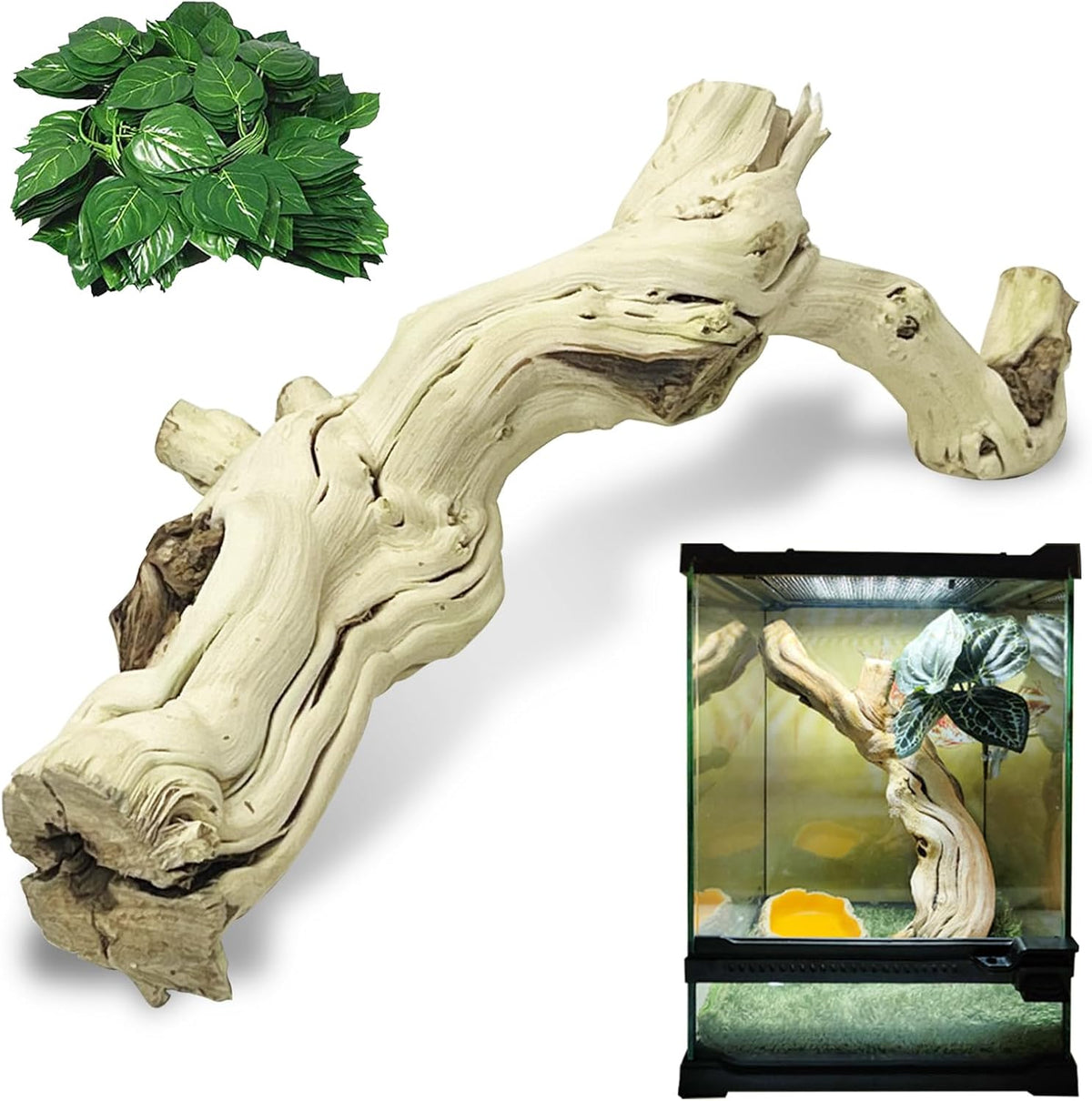 Snake Climbing Branch, 2Pcs Reptile Wood Natural Cork Log Tank Accessories Tree Trunk for Chameleon Bearded Dragon Gecko Snake Frog Spider