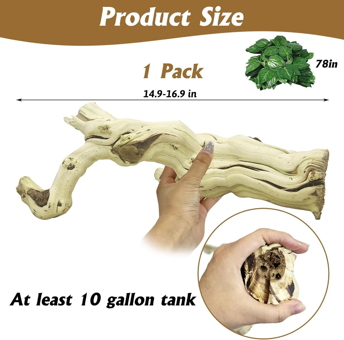 Snake Climbing Branch, 2Pcs Reptile Wood Natural Cork Log Tank Accessories Tree Trunk for Chameleon Bearded Dragon Gecko Snake Frog Spider