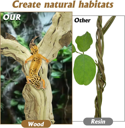 Snake Climbing Branch, 2Pcs Reptile Wood Natural Cork Log Tank Accessories Tree Trunk for Chameleon Bearded Dragon Gecko Snake Frog Spider