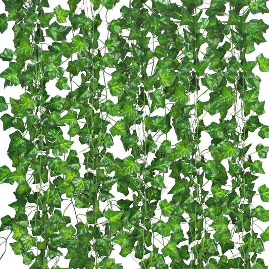 Fake Vines for Room Decor Artificial Ivy Garland with Clip Green Flowers Hanging Plants Faux Greenery Leaves Bedroom Aesthetic Decor for Home Garden Wall Wedding