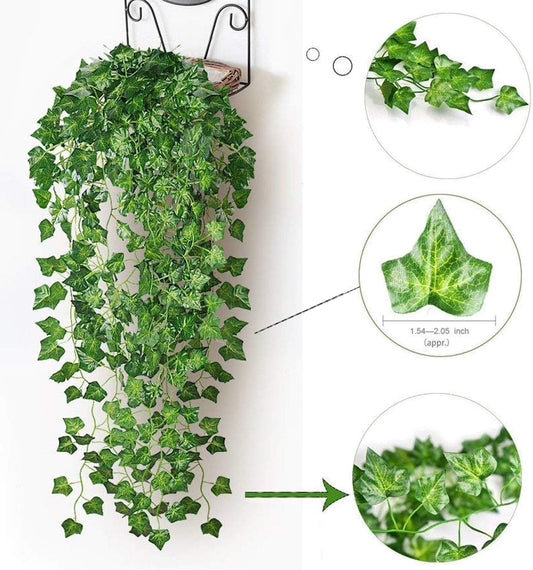 Fake Vines for Room Decor Artificial Ivy Garland with Clip Green Flowers Hanging Plants Faux Greenery Leaves Bedroom Aesthetic Decor for Home Garden Wall Wedding
