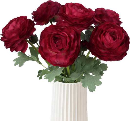 6PCS Pink Ranunculus Artificial Flowers Real Touch Peonies Fake Ranunculus Stems for DIY Wedding Bouquet Party Table Home Decor(Deep Pink)