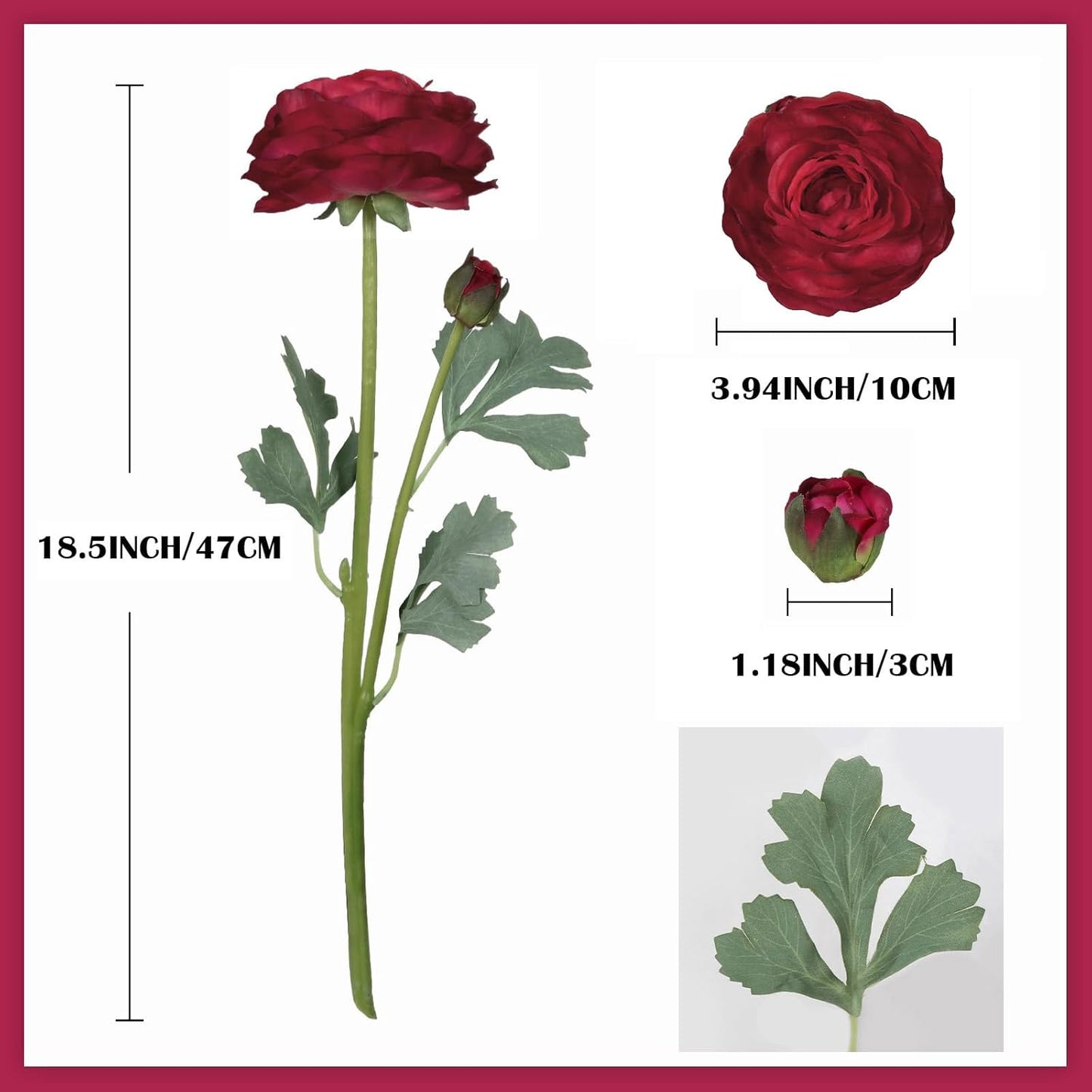 6PCS Pink Ranunculus Artificial Flowers Real Touch Peonies Fake Ranunculus Stems for DIY Wedding Bouquet Party Table Home Decor(Deep Pink)