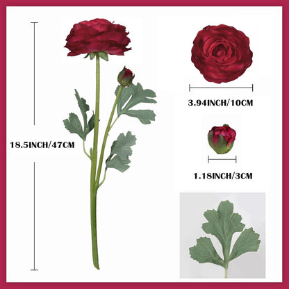 6PCS Pink Ranunculus Artificial Flowers Real Touch Peonies Fake Ranunculus Stems for DIY Wedding Bouquet Party Table Home Decor(Deep Pink)