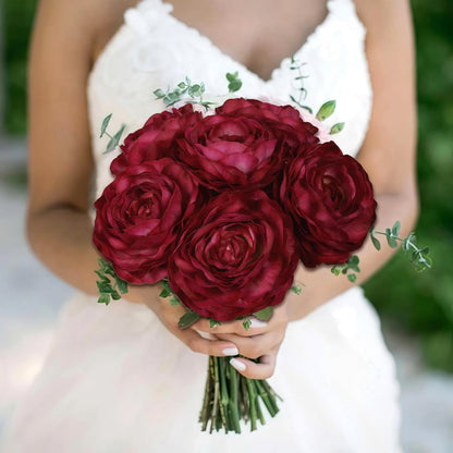 6PCS Pink Ranunculus Artificial Flowers Real Touch Peonies Fake Ranunculus Stems for DIY Wedding Bouquet Party Table Home Decor(Deep Pink)