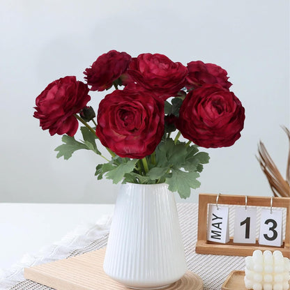 6PCS Pink Ranunculus Artificial Flowers Real Touch Peonies Fake Ranunculus Stems for DIY Wedding Bouquet Party Table Home Decor(Deep Pink)