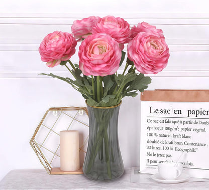 6PCS Pink Ranunculus Artificial Flowers Real Touch Peonies Fake Ranunculus Stems for DIY Wedding Bouquet Party Table Home Decor(Deep Pink)
