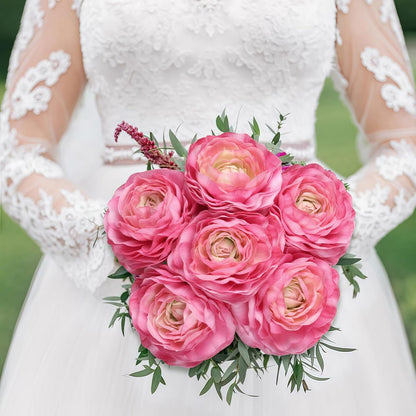 6PCS Pink Ranunculus Artificial Flowers Real Touch Peonies Fake Ranunculus Stems for DIY Wedding Bouquet Party Table Home Decor(Deep Pink)
