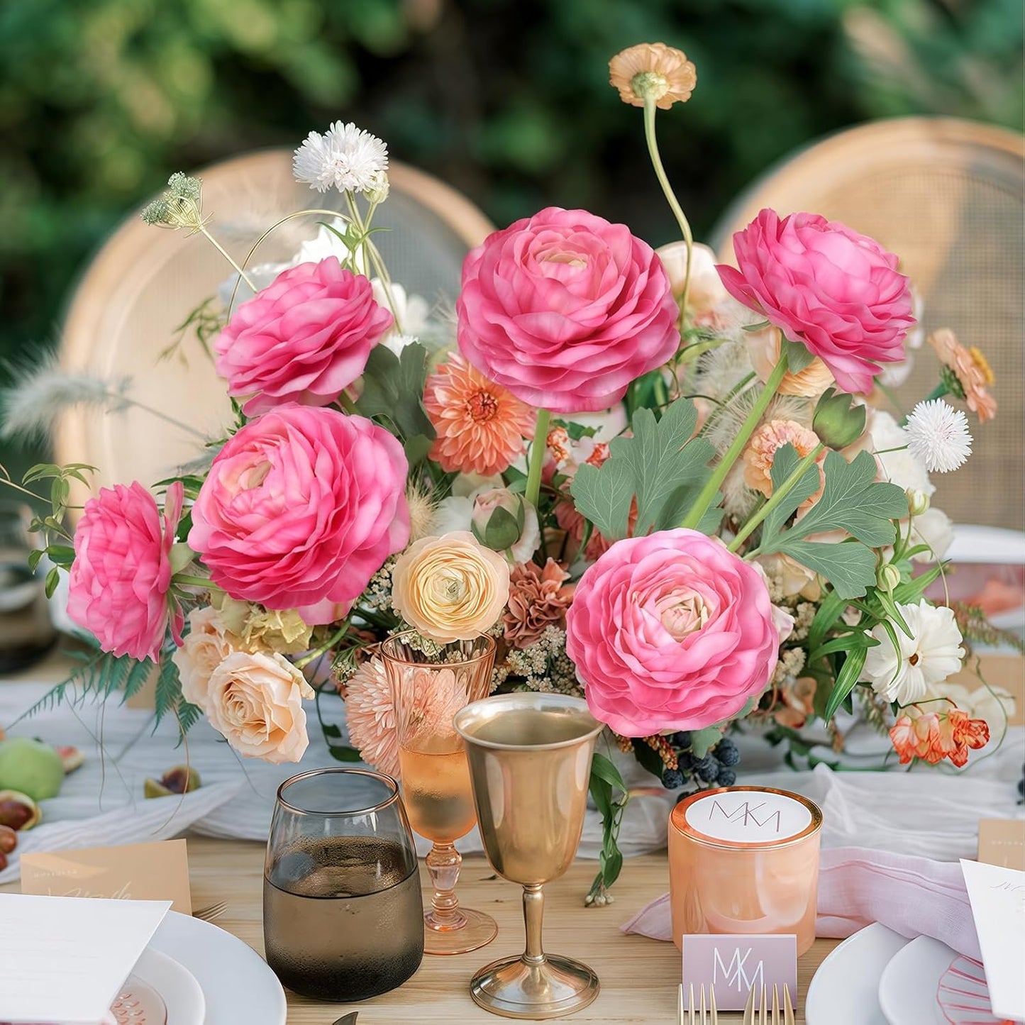6PCS Pink Ranunculus Artificial Flowers Real Touch Peonies Fake Ranunculus Stems for DIY Wedding Bouquet Party Table Home Decor(Deep Pink)