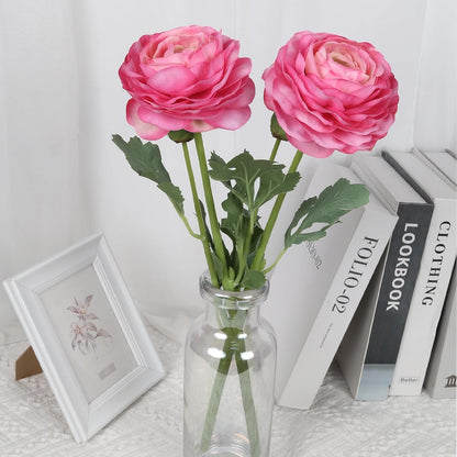 6PCS Pink Ranunculus Artificial Flowers Real Touch Peonies Fake Ranunculus Stems for DIY Wedding Bouquet Party Table Home Decor(Deep Pink)