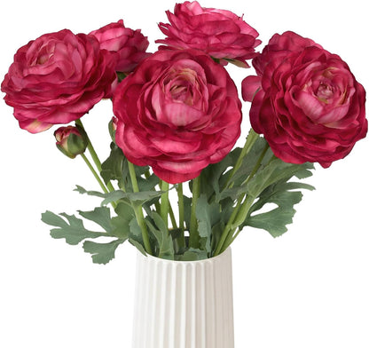 6PCS Pink Ranunculus Artificial Flowers Real Touch Peonies Fake Ranunculus Stems for DIY Wedding Bouquet Party Table Home Decor(Deep Pink)