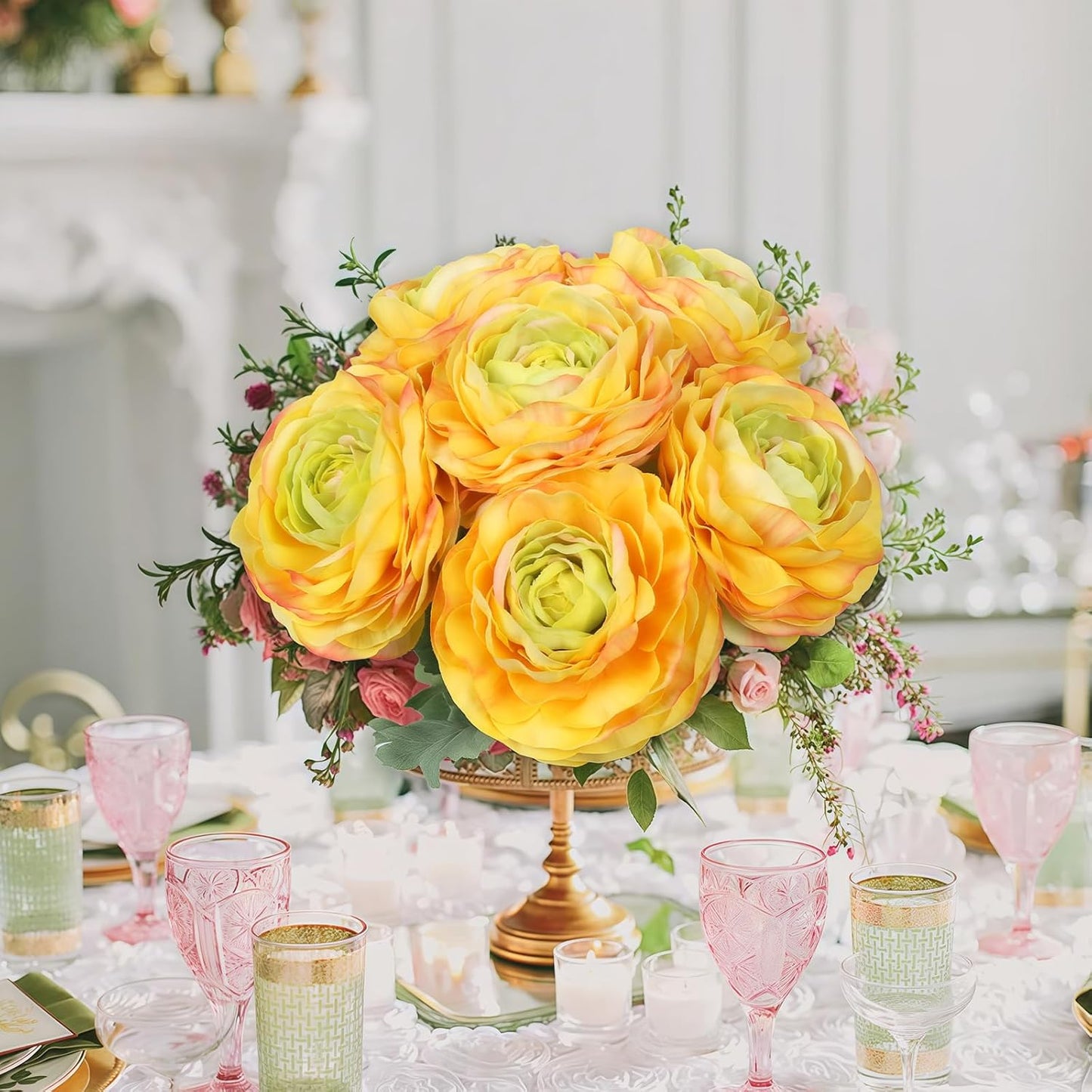 6PCS Pink Ranunculus Artificial Flowers Real Touch Peonies Fake Ranunculus Stems for DIY Wedding Bouquet Party Table Home Decor(Deep Pink)