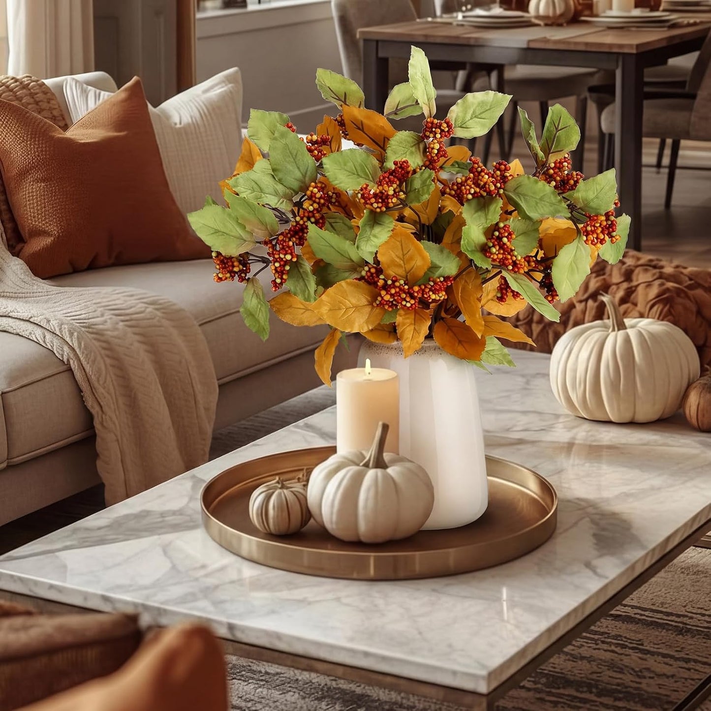 Thiccywoov 6 Pack Artificial Fall Maple Tree Stems Fall Flower Picks for Floral Arrangements for Autumn Thanksgiving Home Table Centerpiece Decorations