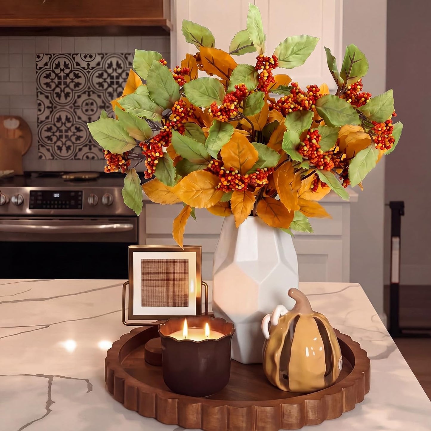 Thiccywoov 6 Pack Artificial Fall Maple Tree Stems Fall Flower Picks for Floral Arrangements for Autumn Thanksgiving Home Table Centerpiece Decorations