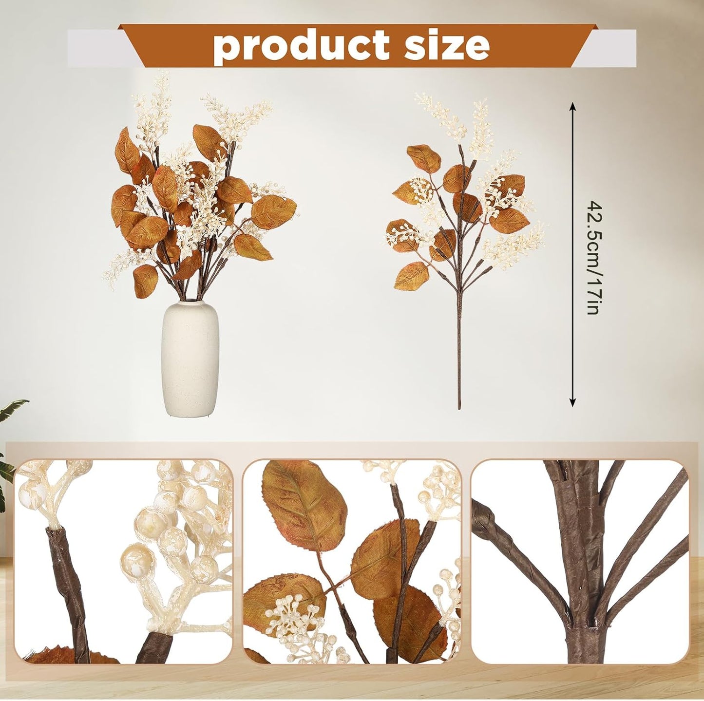 Thiccywoov 6 Pack Artificial Fall Maple Tree Stems Fall Flower Picks for Floral Arrangements for Autumn Thanksgiving Home Table Centerpiece Decorations