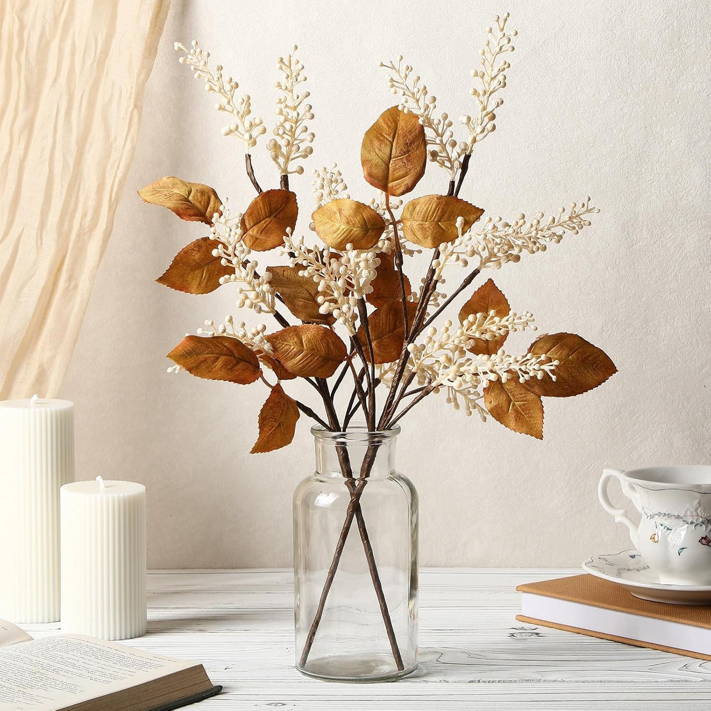 Thiccywoov 6 Pack Artificial Fall Maple Tree Stems Fall Flower Picks for Floral Arrangements for Autumn Thanksgiving Home Table Centerpiece Decorations