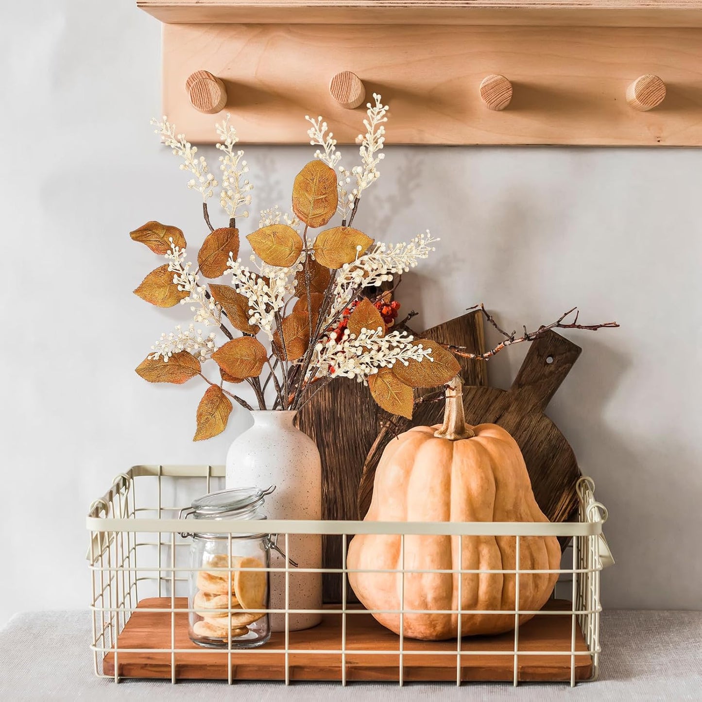 Thiccywoov 6 Pack Artificial Fall Maple Tree Stems Fall Flower Picks for Floral Arrangements for Autumn Thanksgiving Home Table Centerpiece Decorations