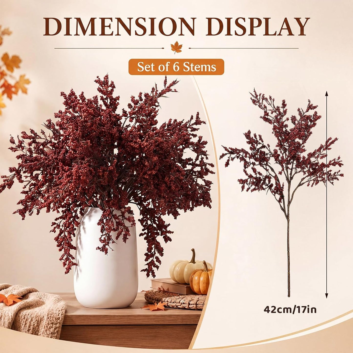 Thiccywoov 6 Pack Artificial Fall Maple Tree Stems Fall Flower Picks for Floral Arrangements for Autumn Thanksgiving Home Table Centerpiece Decorations