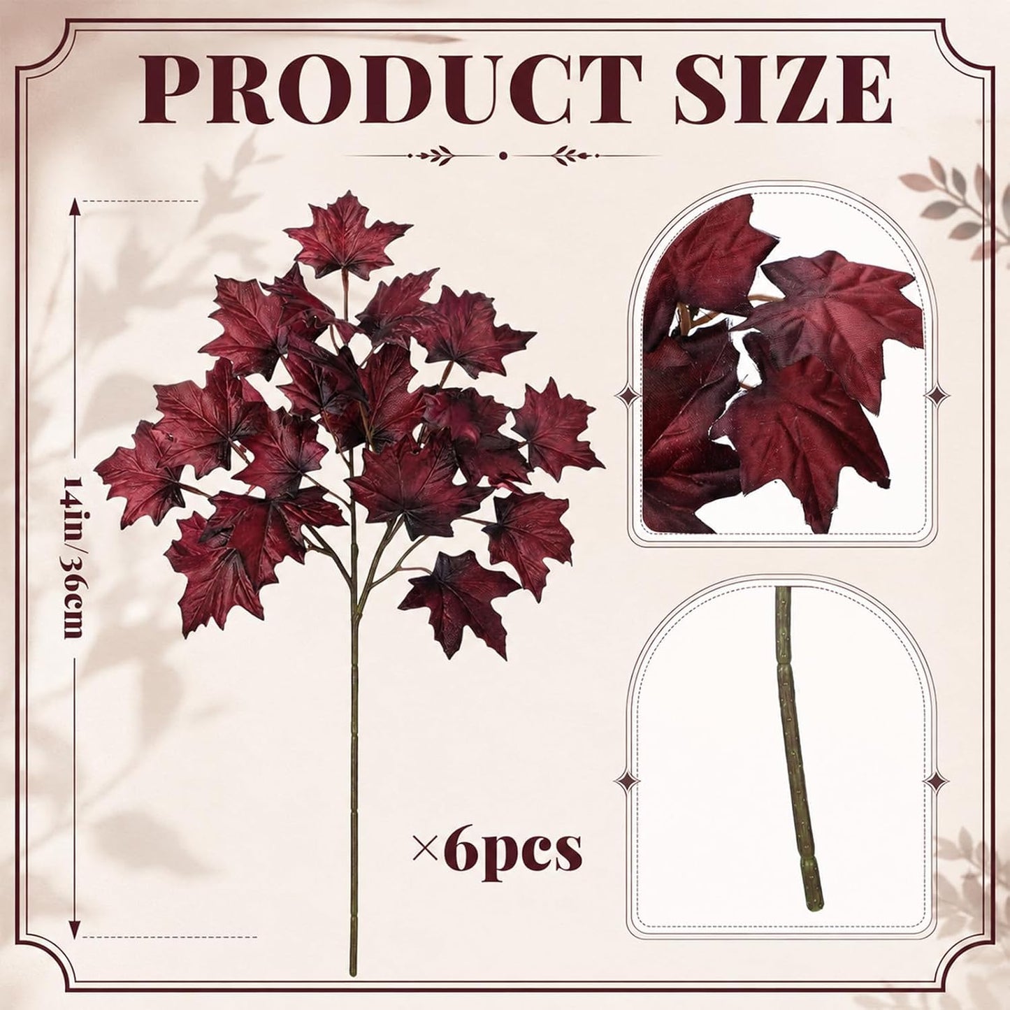 Thiccywoov 6 Pack Artificial Fall Maple Tree Stems Fall Flower Picks for Floral Arrangements for Autumn Thanksgiving Home Table Centerpiece Decorations