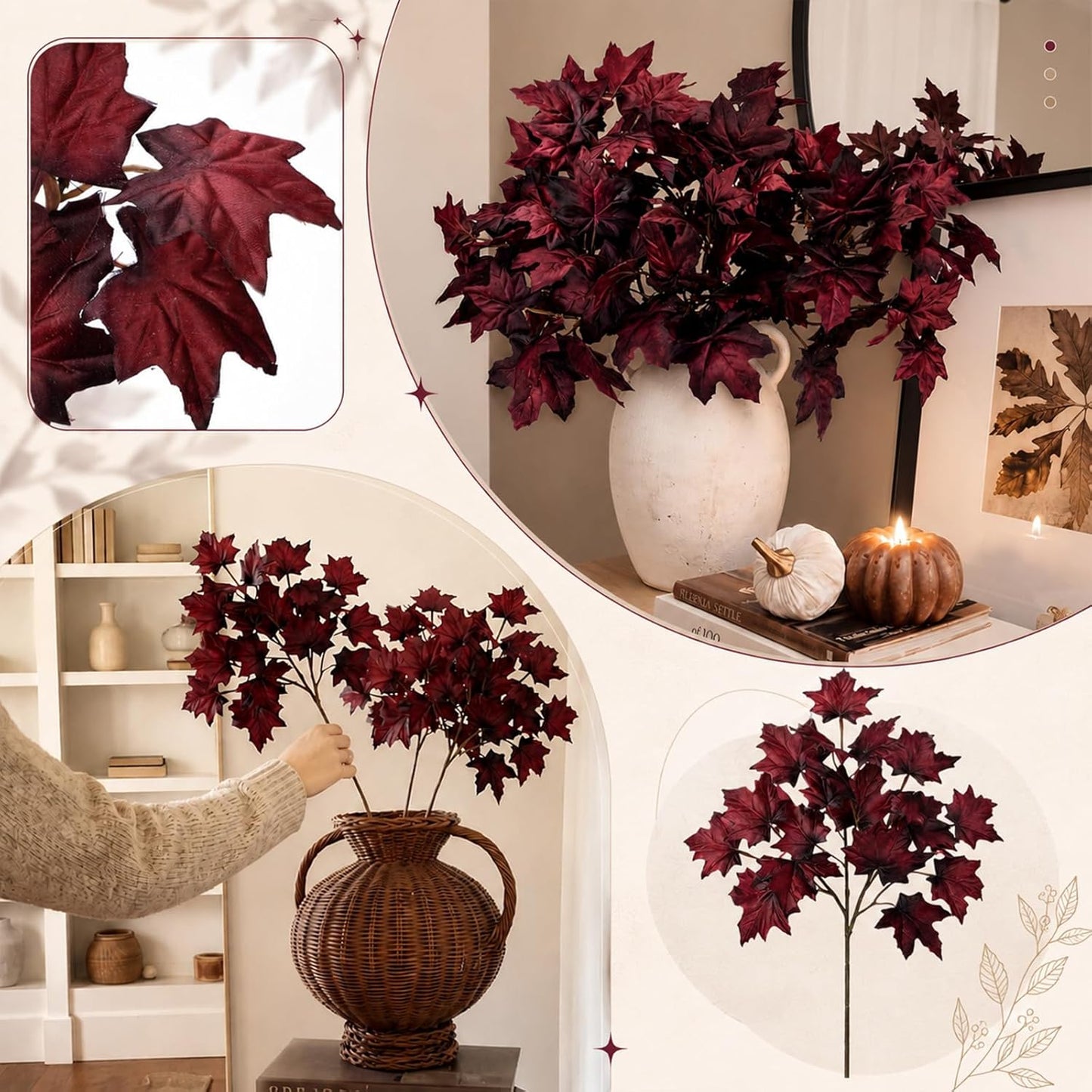 Thiccywoov 6 Pack Artificial Fall Maple Tree Stems Fall Flower Picks for Floral Arrangements for Autumn Thanksgiving Home Table Centerpiece Decorations