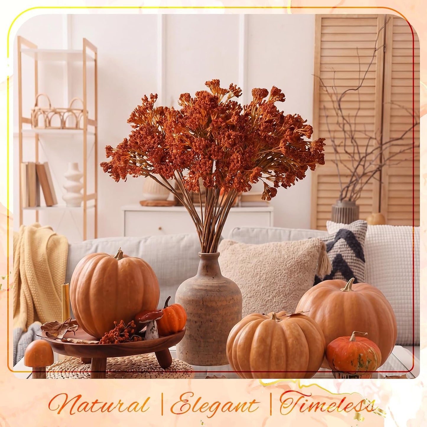 Thiccywoov 6 Pack Artificial Fall Maple Tree Stems Fall Flower Picks for Floral Arrangements for Autumn Thanksgiving Home Table Centerpiece Decorations