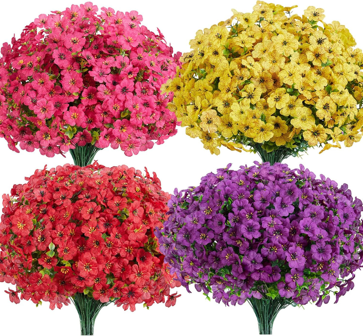 Artificial Flowers for Outdoors Fake Silk Faux Plant 4 Hues 12 Pcs